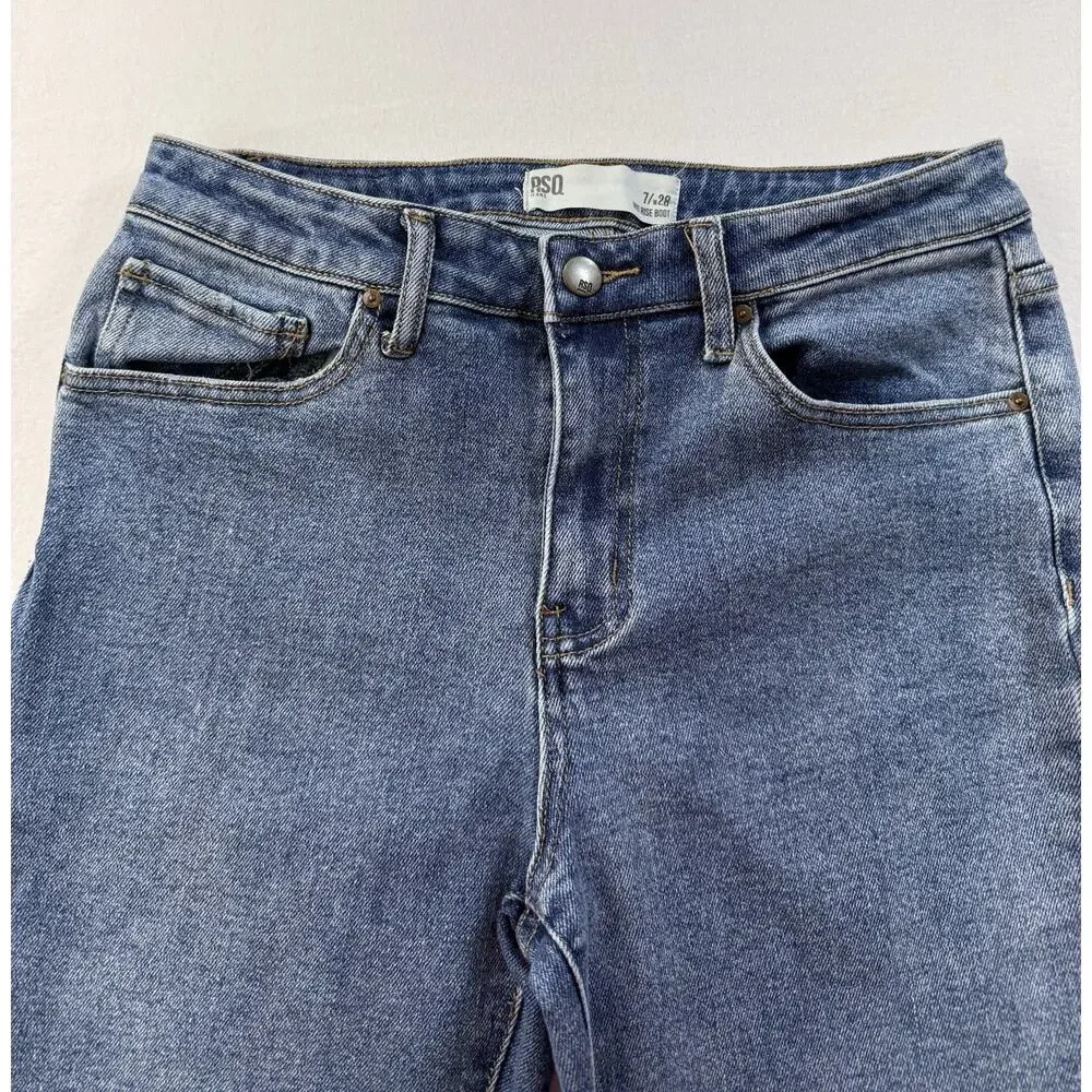 RSQ Mid Rise Boot Cut Jeans Womens Size 7/28 Light Wash Raw Hem Stretch